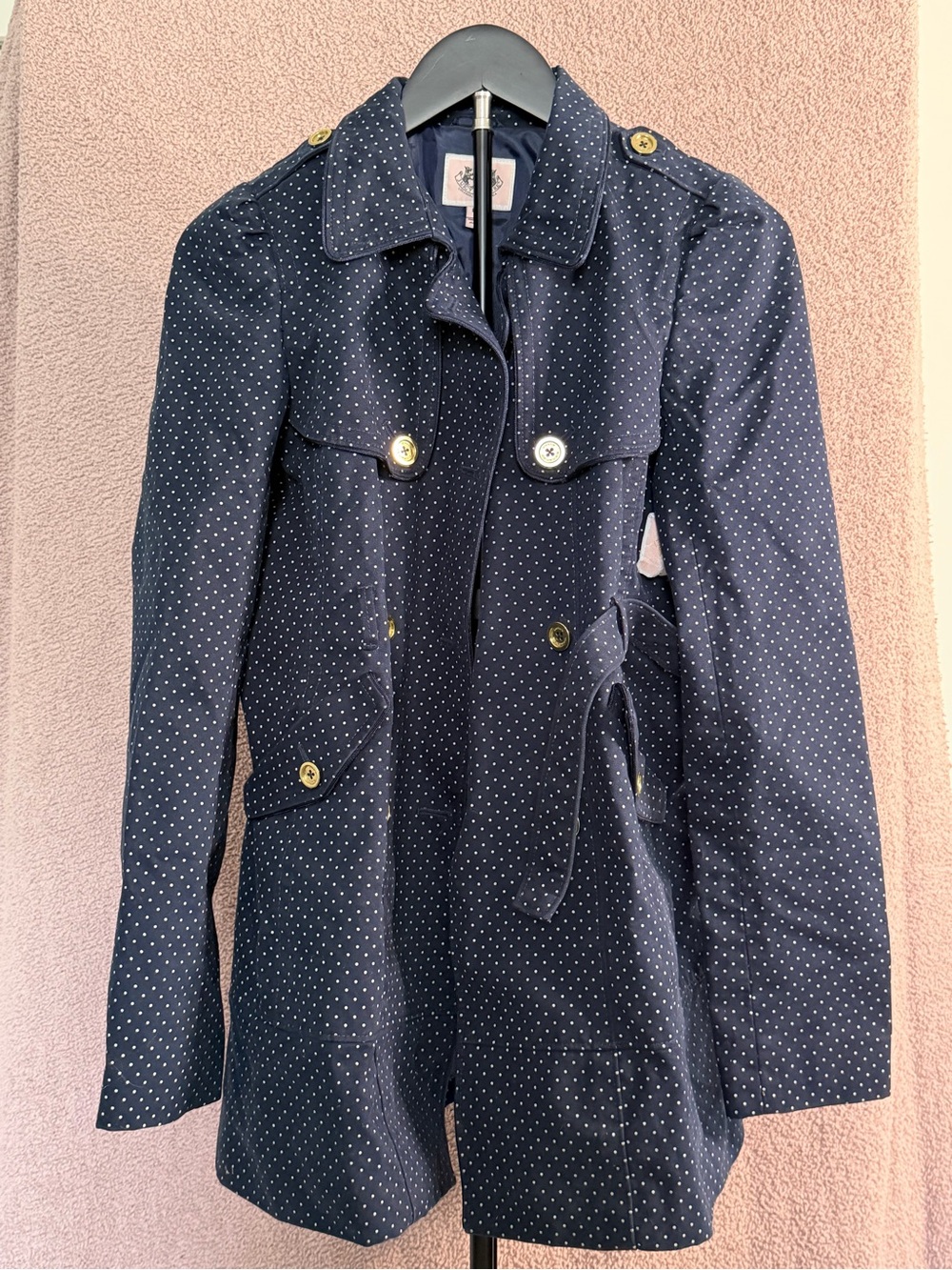 Women's Navy Polka Dot Trench Coat